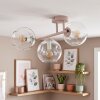 Modern plafondlampa Ripoll med tre klara sfäriska glasskärmar i sandfärgad metall