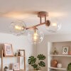 Modern plafondlampa Ripoll med tre klara sfäriska glasskärmar i sandfärgad metall