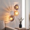 Klotvägglampa Koyoto med tre glasskärmar i amber, rökfärgat och klart glas