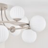 Modern kluster-taklampa Chehalis med tolv runda, räfflade vita glasskärmar