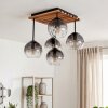 Taklampa Koyoto med 5 rökfärgade och klara glaskupor och trälamellplatta i boho stil