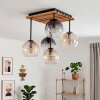 Cluster-taklampa Koyoto med fem glasskärmar i amber, rök och klart för matbord
