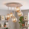 Kluster-taklampa Chehalis med fem runda amberfärgade glasskärmar i klusterarrangemang