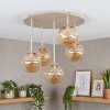 Kluster-taklampa Chehalis med fem runda amberfärgade glasskärmar i klusterarrangemang