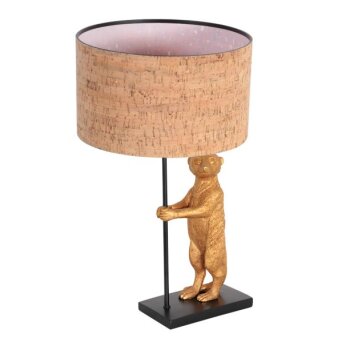 Steinhauer Bordslampa Animaux med skulptural apfigur, modern korkskärm i beige, dimbar