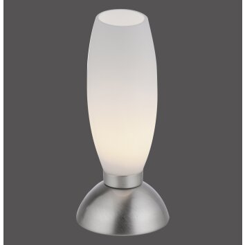Paul Neuhaus bordslampa JOY med avlång vit glasskärm, touchdimmer, 3000 Kelvin varmvit