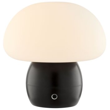Brilliant LED-bordslampa Dupos med vit svampformad glasskärm, 2700 Kelvin varmvit