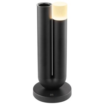 Brilliant LED bordslampa Sayu, modern dubbelcylinder, svart skärm, IP44, 2700 Kelvin varmvit