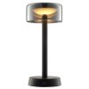 Brilliant LED-bordslampa Razor med cylindrisk svart glasskärm, 2700 Kelvin varmvit