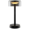 Brilliant LED-bordslampa Razor med cylindrisk svart glasskärm, 2700 Kelvin varmvit