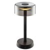 Brilliant LED-bordslampa Razor med cylindrisk svart glasskärm, 2700 Kelvin varmvit