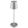 Brilliant LED-bordslampa Elora, konisk silverskärm, dimbar, 2700 Kelvin varmvit, IP44
