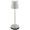 Brilliant LED-bordslampa Elora, konisk silverskärm, dimbar, 2700 Kelvin varmvit, IP44