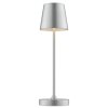 Brilliant LED-bordslampa Elora, konisk silverskärm, dimbar, 2700 Kelvin varmvit, IP44