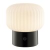 Brilliant LED-bordslampa Sarastro, räfflad vit skärm, RGB-färgväxling, 2700 Kelvin varmvit