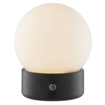 Brilliant LED-bordslampa Dori med sfärisk vit glasskärm, 2700 Kelvin varmvit