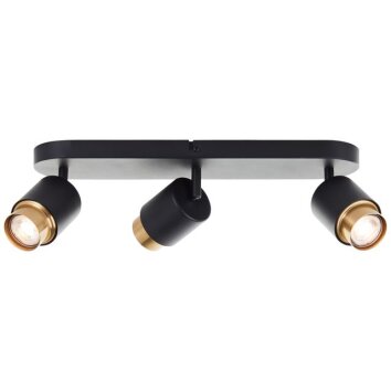 Brilliant takspotlight Covelo med 3 vridbara cylindrar, gulddetaljer, 3000 Kelvin varmvit