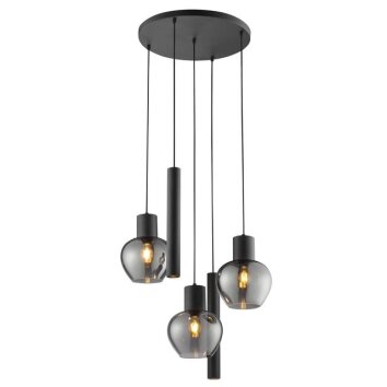 Brilliant modern pendellampa Ligari med 3 rökfärgade glaskupor i asymmetrisk upphängning