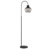 Brilliant golvlampa Ligari med böjd arm, droppformad rökfärgad glasskärm för läshörnan