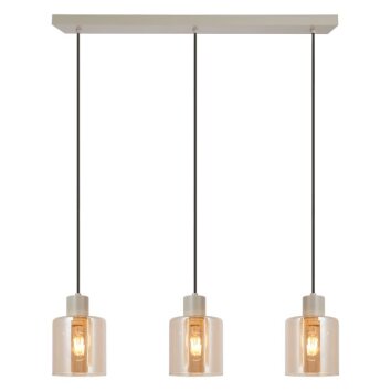 Brilliant Leuchten pendellampa Lyska med 3 cylindriska glasskärmar i bärnstensfärg
