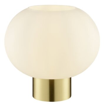 Brilliant svampformad bordslampa Fanny med rundad vit skärm och fot i mässing