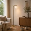 Brilliant Lantlig Golvlampa Fanny med rund vit glasskärm och mässingsfärgad metallstomme
