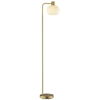 Brilliant Lantlig Golvlampa Fanny med rund vit glasskärm och mässingsfärgad metallstomme