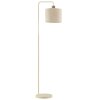 Brilliant Golvlampa Arlo med cylindrisk beige tygskärm och trädetalj för läshörnan