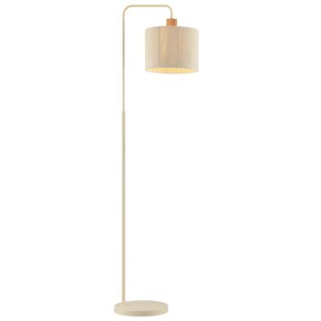 Brilliant Golvlampa Arlo med cylindrisk beige tygskärm och trädetalj för läshörnan