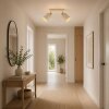 Brilliant Leuchten Takspotlight Arlo med två beige tygskärmar och räfflade trädetaljer