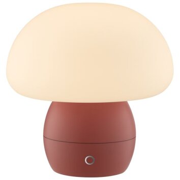 Brilliant Leuchten LED-svamplampa Dupos, röd fot, vit skärm, 2700 Kelvin varmvit