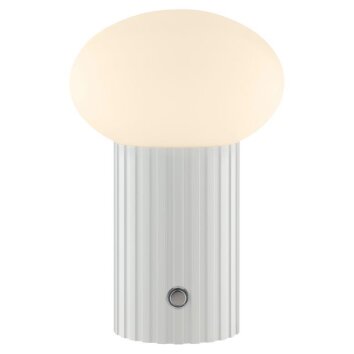 Brilliant LED-bordslampa Venti med räfflad cylinderfot, 3000 Kelvin varmvit, vit glaskupa