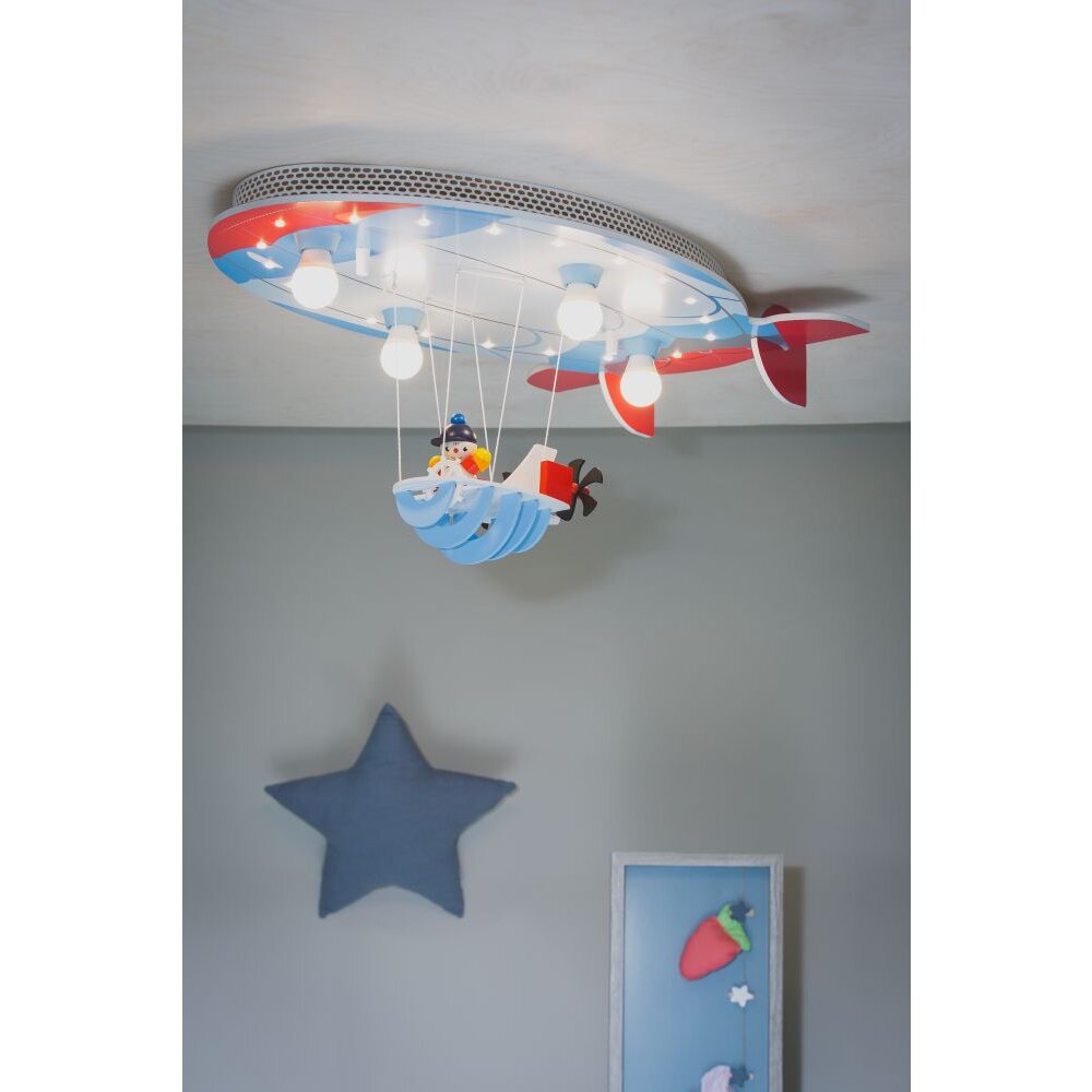 Elobra Barnbelysning LUFTSCHIFF Taklampa Blå, Röd, 4-ljuskällor main product photo