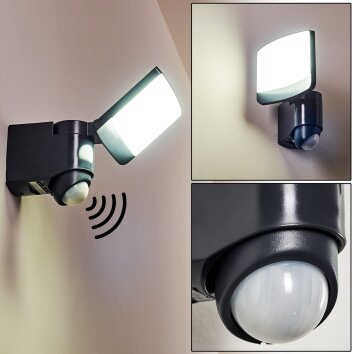 Larvik vägglampa utomhus, Vägglampa LED Antracit, 1-ljuskällor, Rörelsedetektor