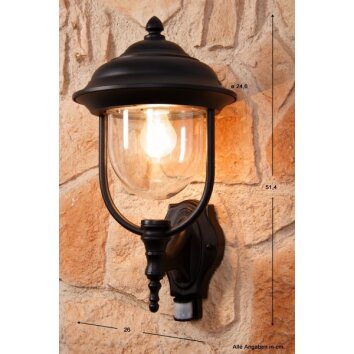 Konstsmide Lampor PARMA vägglampa utomhus, Vägglampa Svart, Genomskinlig, klar, 1-ljuskällor, Rörelsedetektor