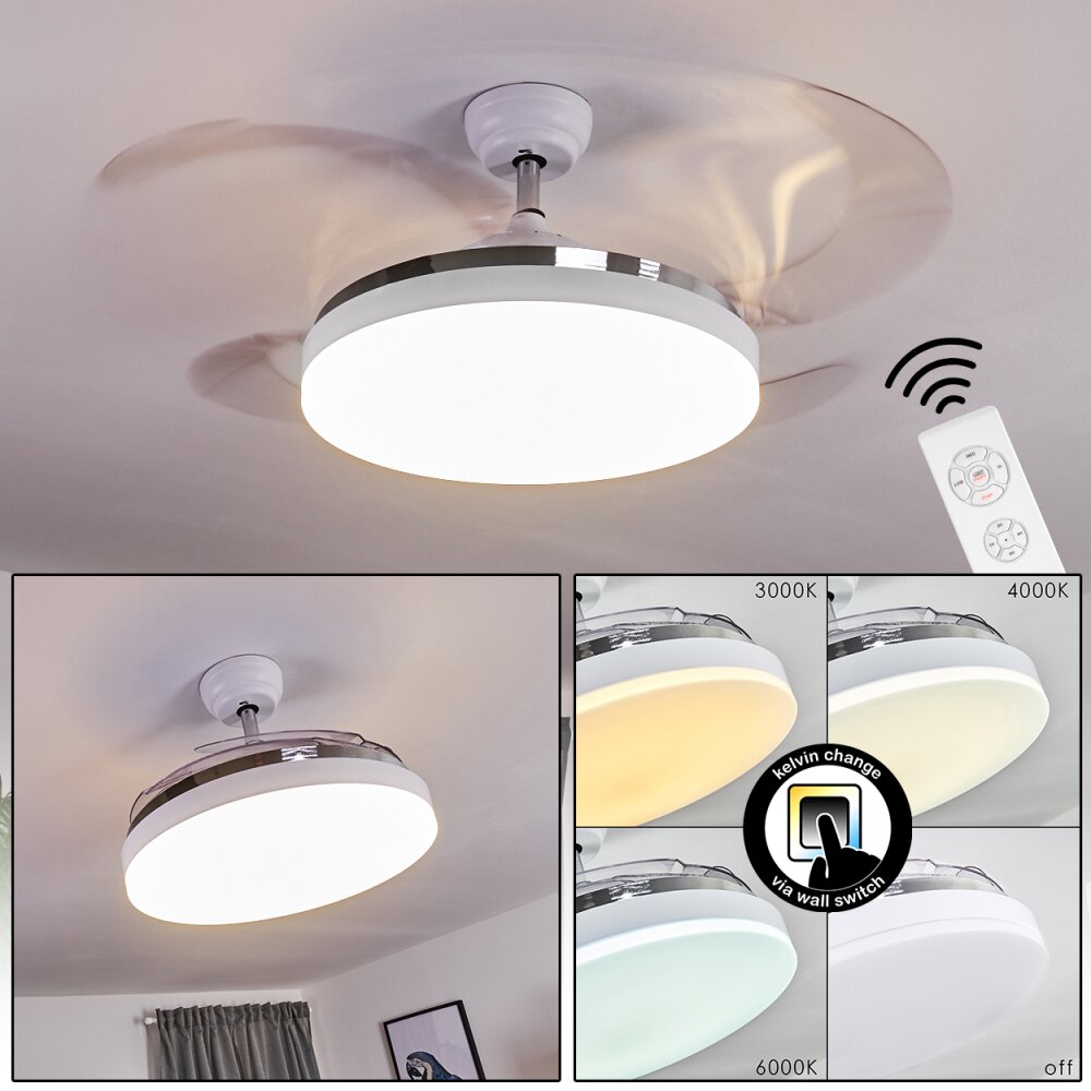 Bendigo Taklampa, Takfläkt med belysning LED Krom, Genomskinlig, klar, Vit, 1-ljuskällor main product photo