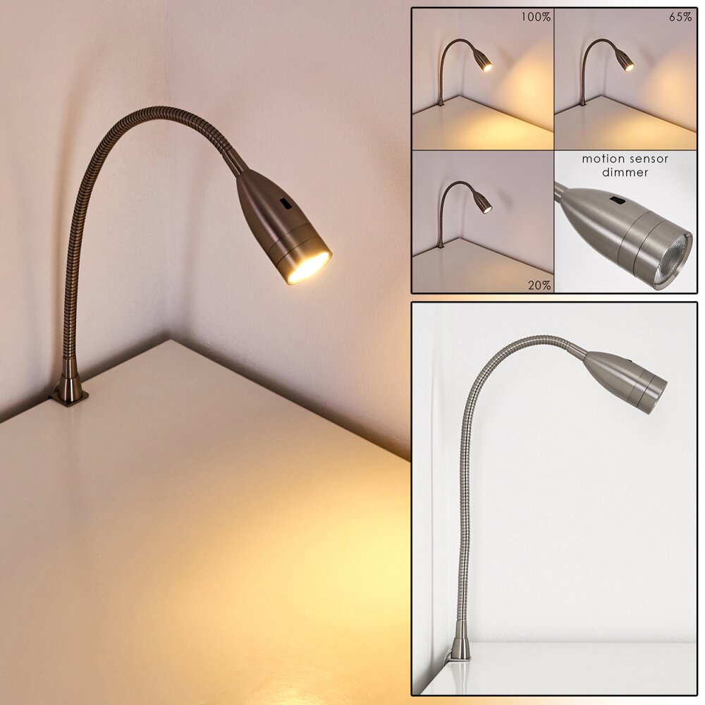 Alsea Klämlampa, Skrivbordslampa, Bordslampa LED Nickel matt, 1-ljuskällor, Rörelsedetektor main product photo