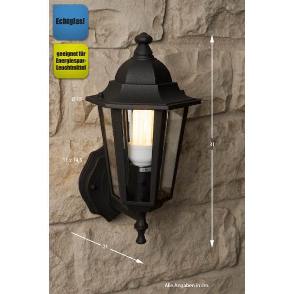 Rabalux Velence vägglampa utomhus Svart, Genomskinlig, klar main product photo