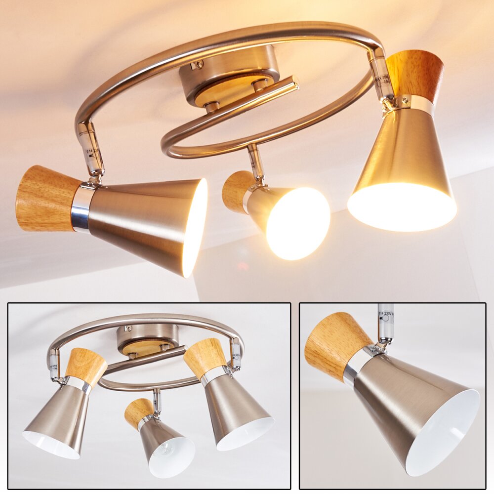 Pulau Taklampa, Takstrålkastare Trä ljus, Nickel matt, 3-ljuskällor main product photo