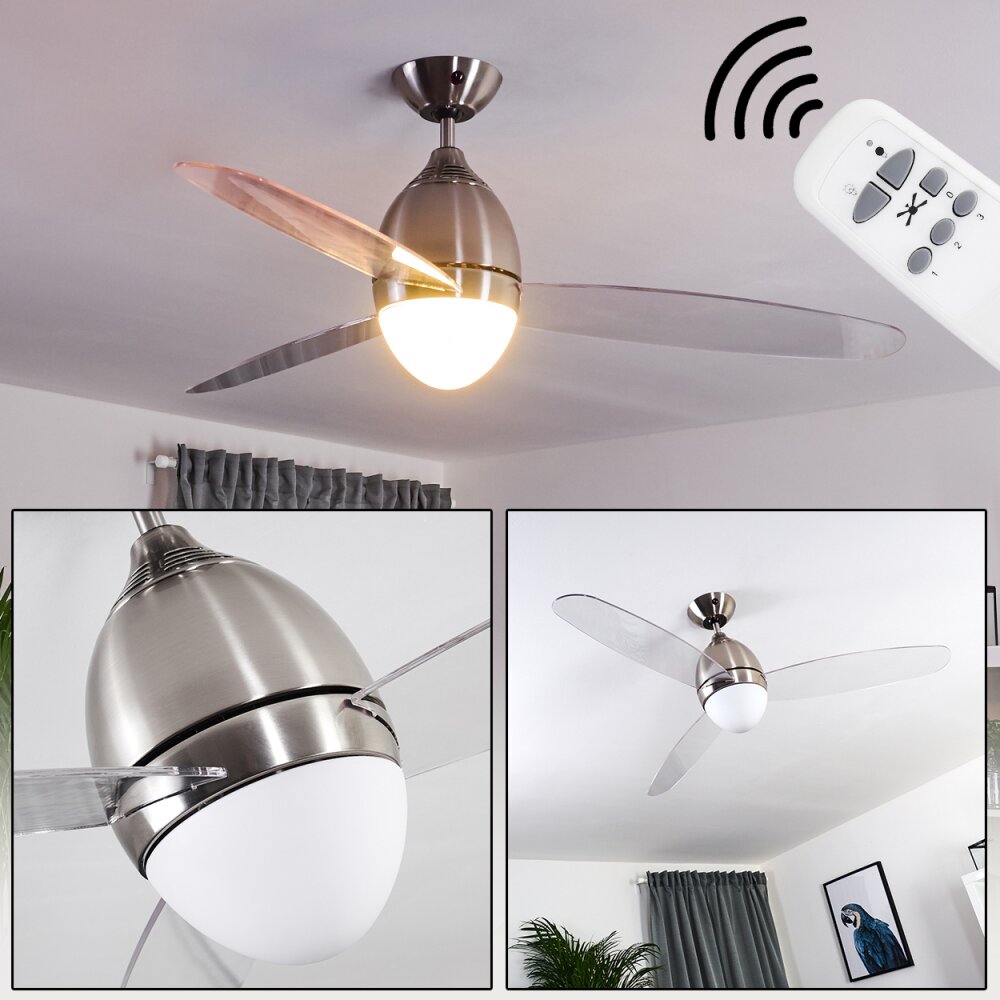 Varazze Taklampa, Takfläkt med belysning Nickel matt, Genomskinlig, klar, 1-ljuskällor, Fjärrkontroll main product photo