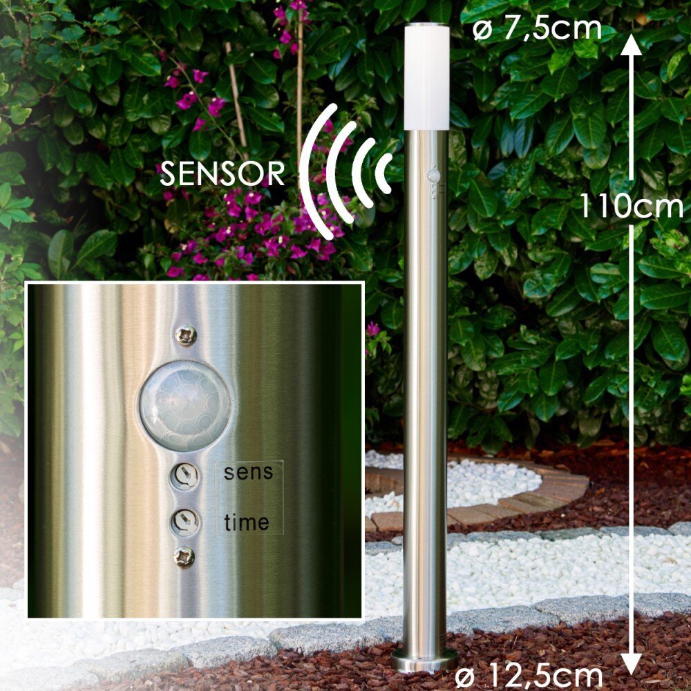Caserta Golvlampa, gångvägslampa Rostfritt stål, 1-ljuskällor, Rörelsedetektor main product photo