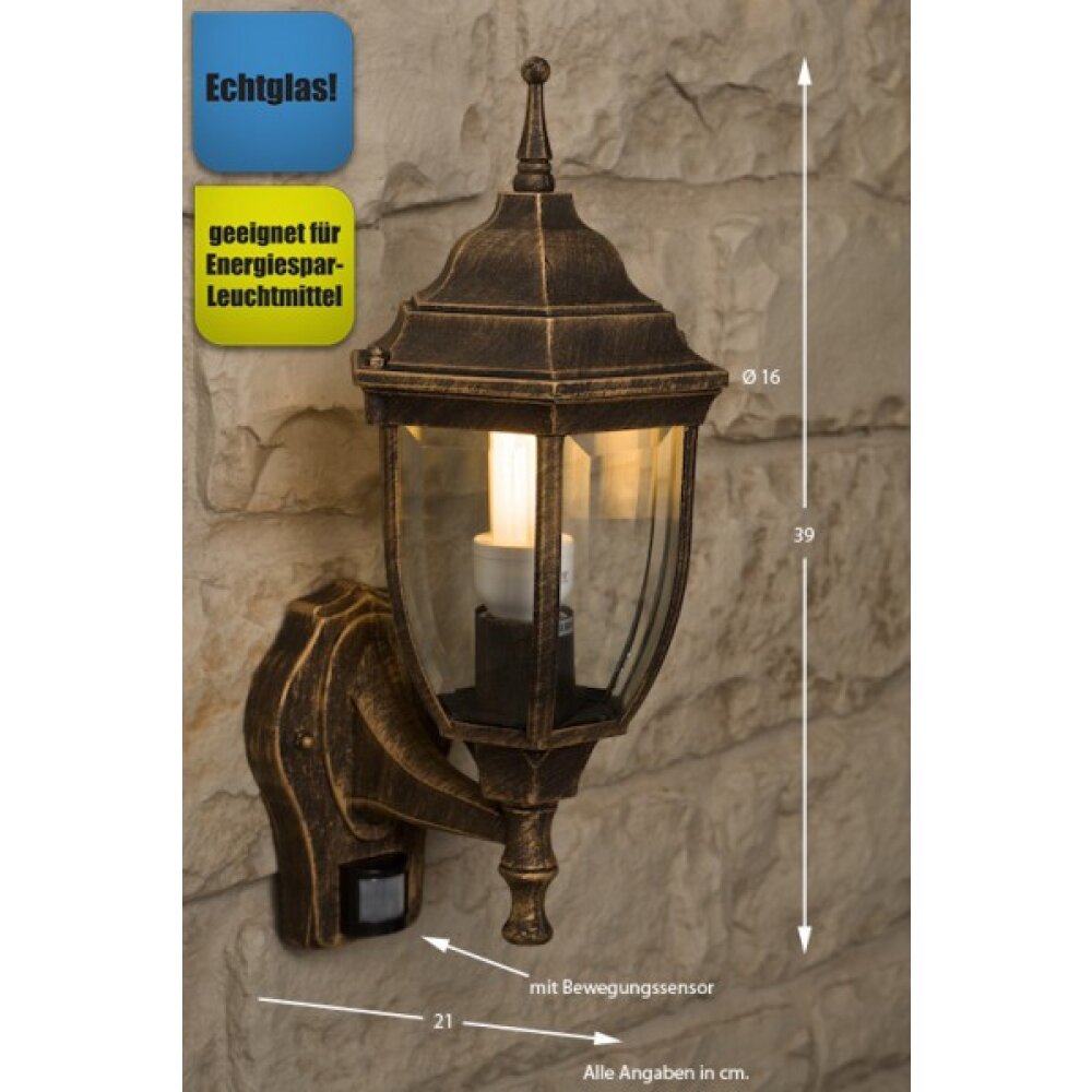 Rabalux Nizza vägglampa utomhus Guld, Mässing, Genomskinlig, klar main product photo