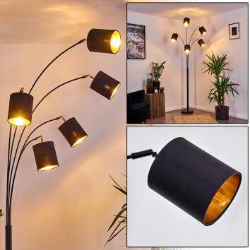 Bhutan Golvlampa, Golvlampa, Båglampor Svart, 5-ljuskällor, Tyg-lampskärm